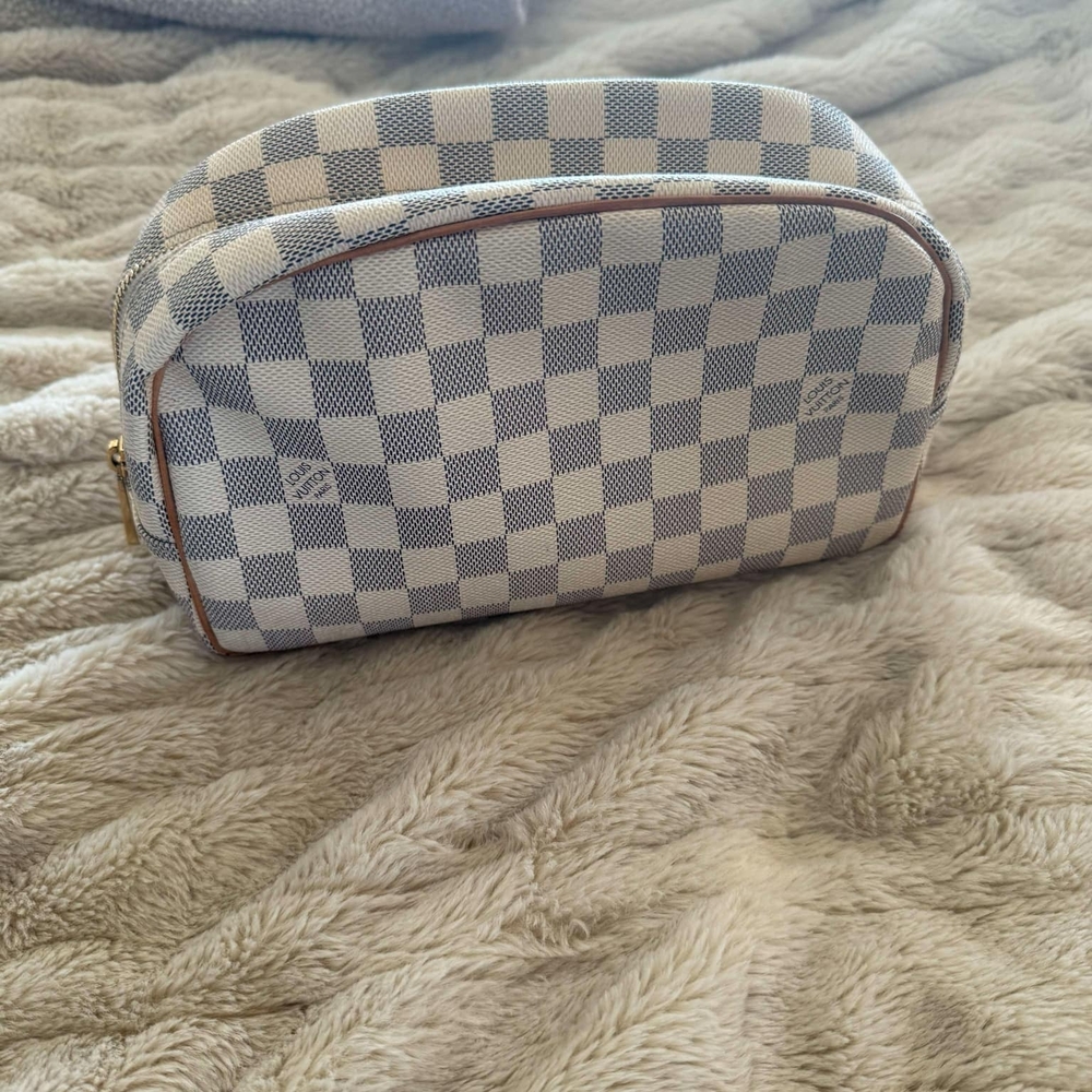 Louis Vuitton Blue and White Checkered Cosmetic Bag